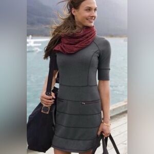 Athleta STRATA PONTE mini zippered active travel dress Charcoal mini dress med/P